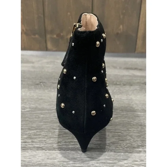 Kate Spade Starr Studded Ankle Boots Black Kid Suede Size 8.5M New Defaced